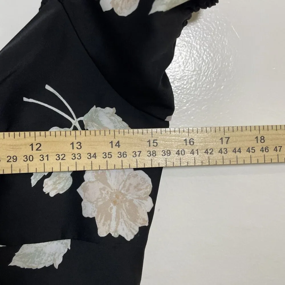 Anthropologie Saltwater Luxe Womens Black Cap Sleeve Floral Dress Medium Boho